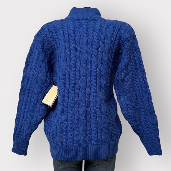 Joan Harper VINTAGE NWT Womens Chunky Cable Knit Sweater sz L Blue NES Retro - Picture 3 of 8